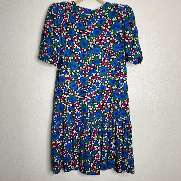 Vintage Adolfo New York 100% Silk Blue Floral Dress RARE‎ Size M - Picture 5 of 5